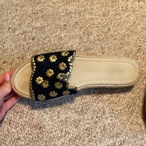 Jack Rogers Blue Slide Sandal with Gold Floral Studs